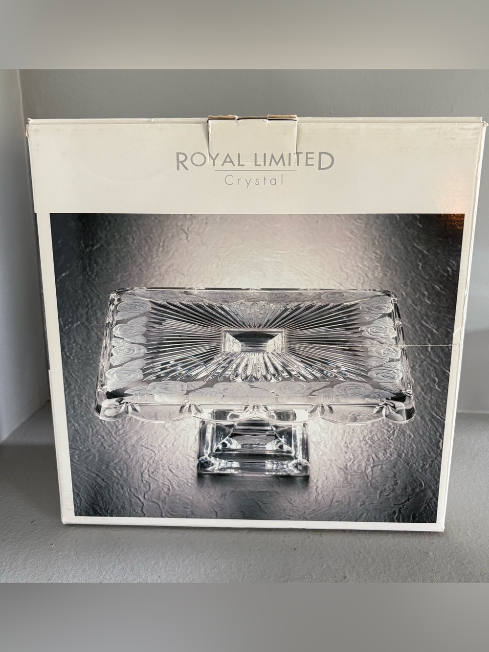 Royal Limited Crystal cake pedestal from the Czech Republic.
